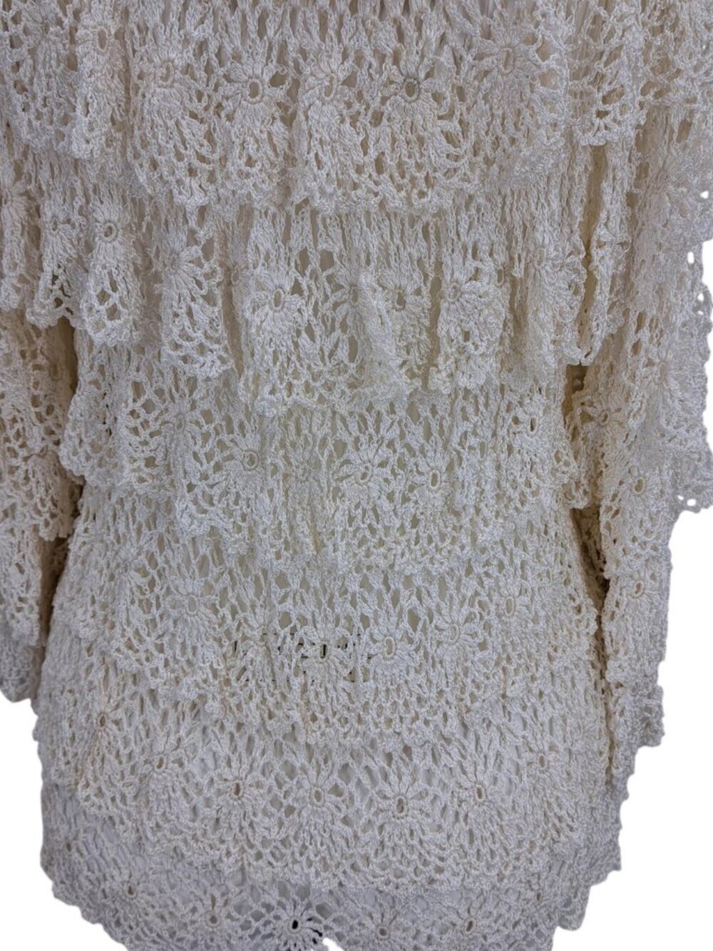 Boston Proper Sheer Ruffle Crochet Lace Blouse Size M/L Ivory Cottagecore Boho - Picture 6 of 13